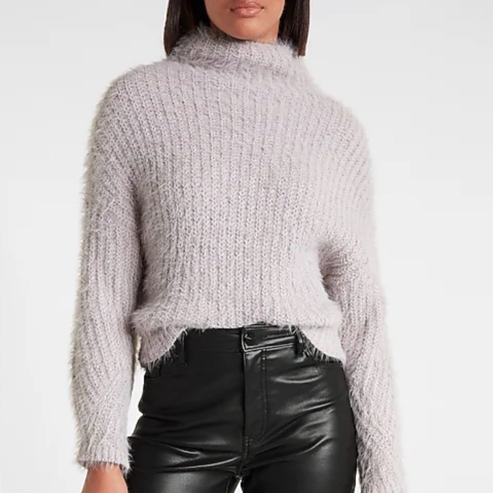 Express Fuzzy Chenille lilac Mock Neck Sweater